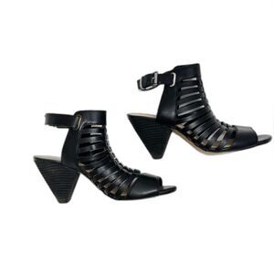 Vince Camuto Black Cage Sandals Womens 8M Open Toe Cone Heel Ankle Strap
